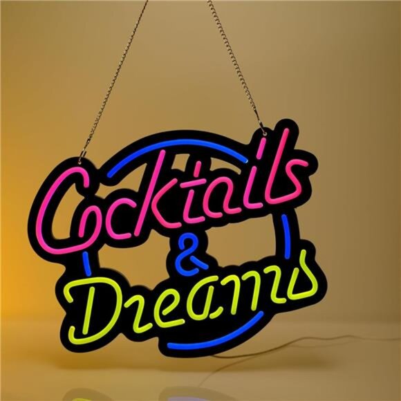 Cocktails & Dreams LED Neon Sign Movie Art Wall Lights Bedroom Bar Party Club - Picture 3 of 7